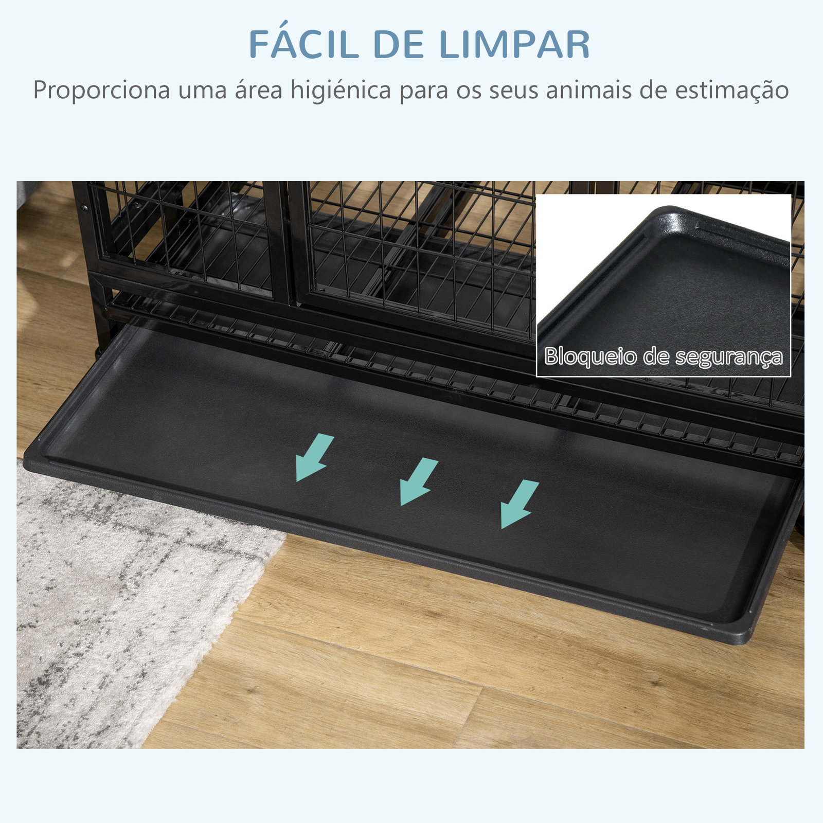 Gaiola de metal para cães com rodas e freios bandeja removível e porta com trava para golden retriver labrador 92x62x75cm preto