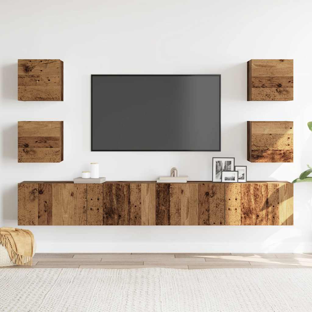 Armários de TV montados na parede 6 pcs madeira velha