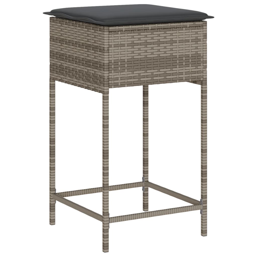 7 Pcs conjunto de bar p/ jardim c/ almofadões vime PE cinzento