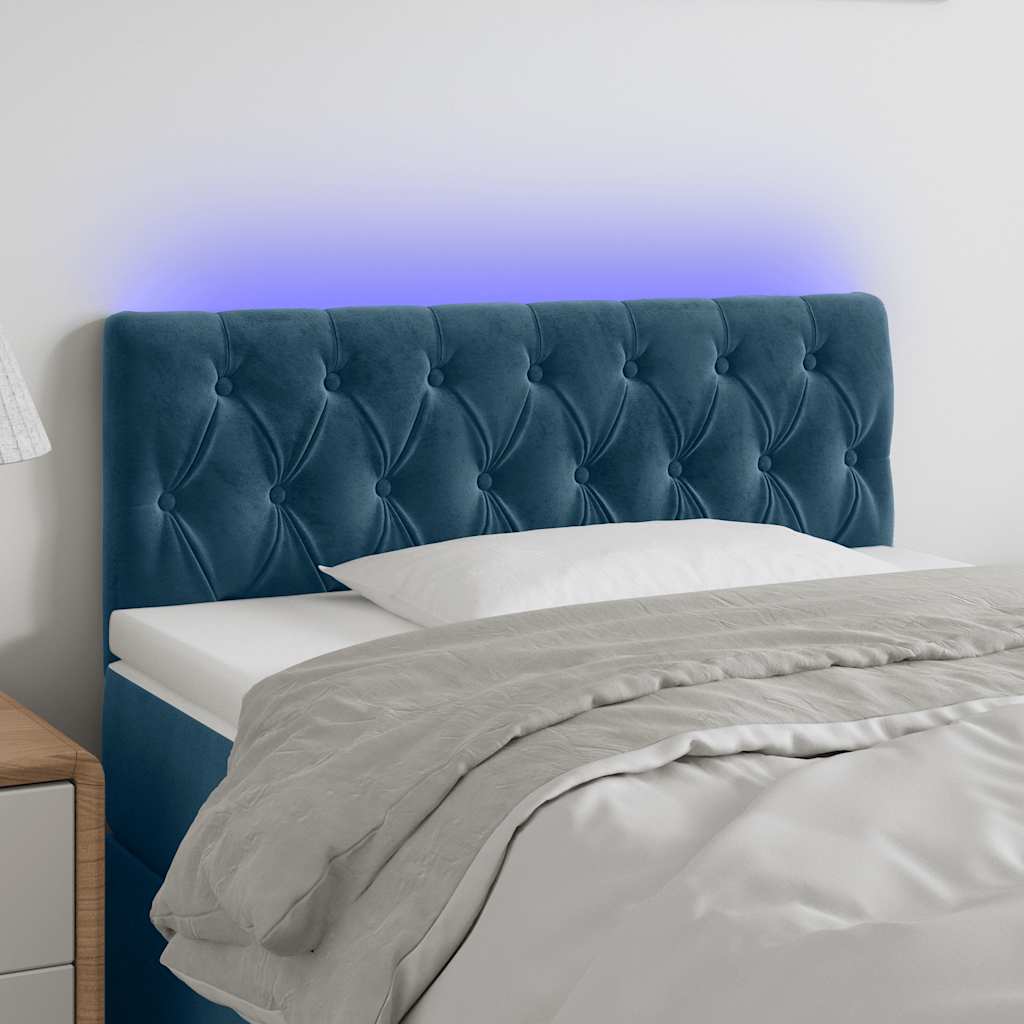Cabeceira de cama c/ luzes LED veludo 100x7x78/88cm azul-escuro