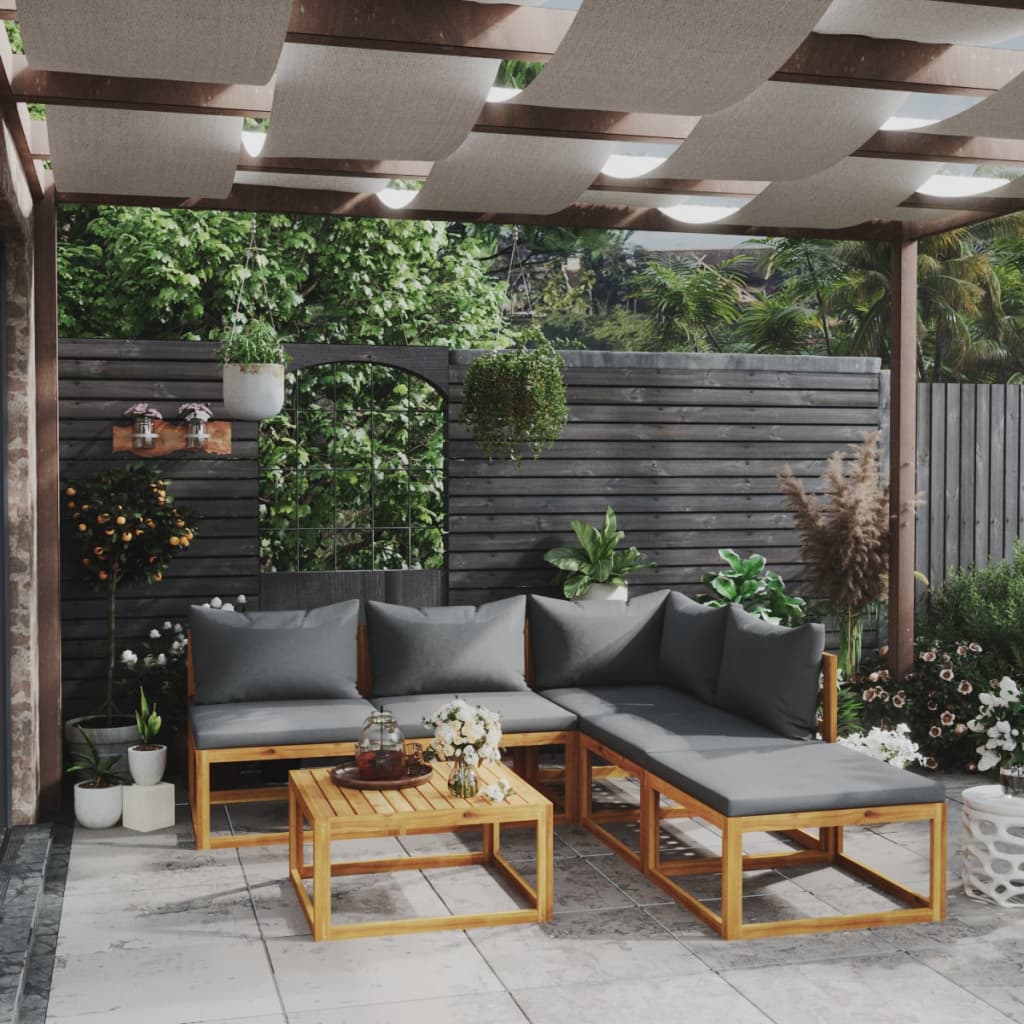 6 Pcs conjunto lounge de jardim c/ almofadões acácia maciça