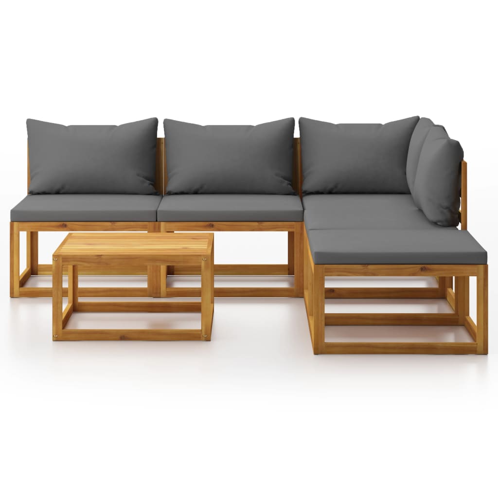 6 Pcs conjunto lounge de jardim c/ almofadões acácia maciça