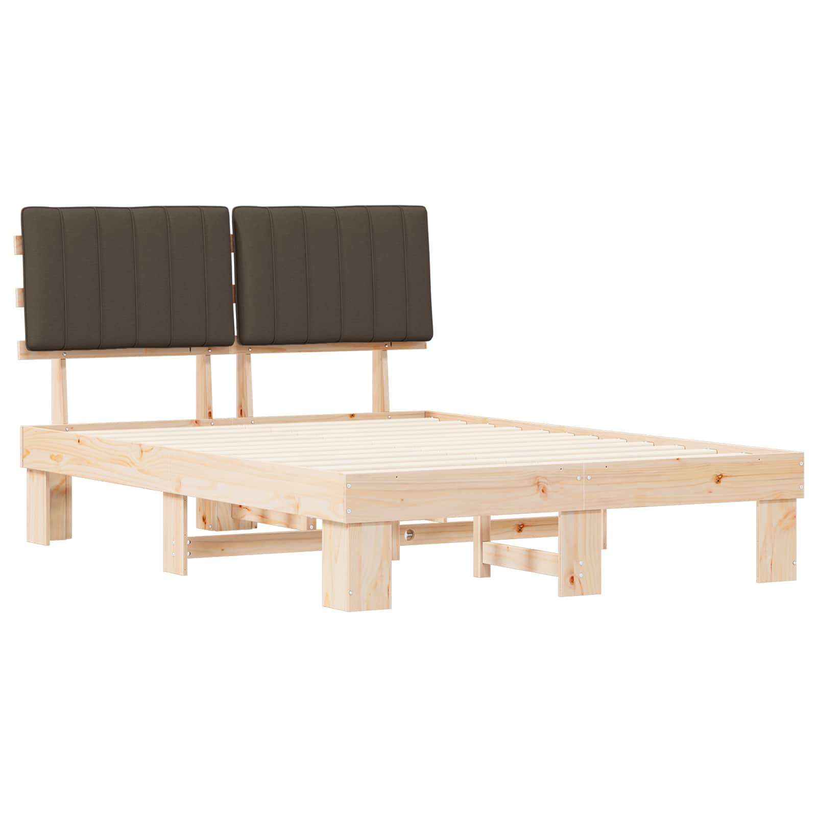 Estrutura de cama com cabeceira estofada cinzento-acastanhado