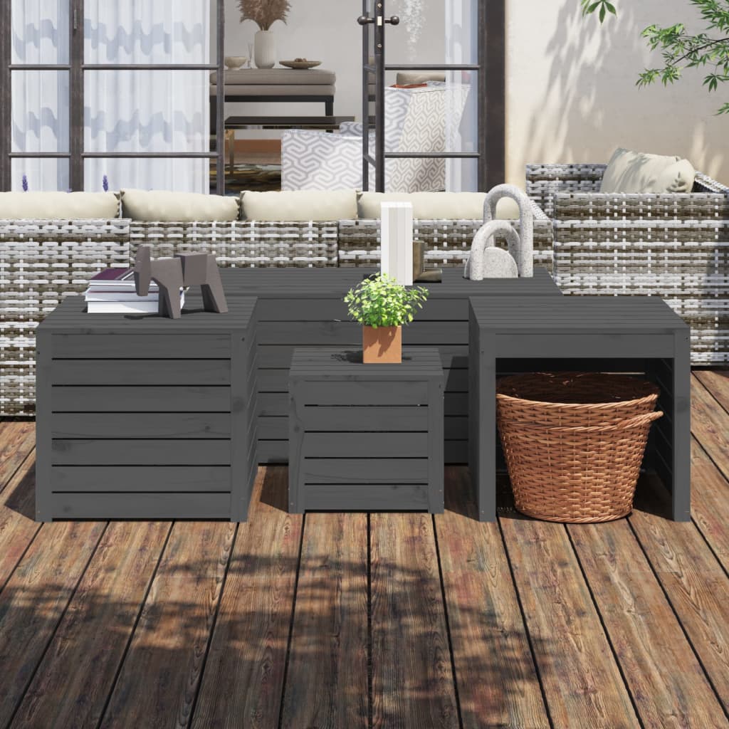 4 Pcs conjunto de caixas de jardim pinho maciço cinzento
