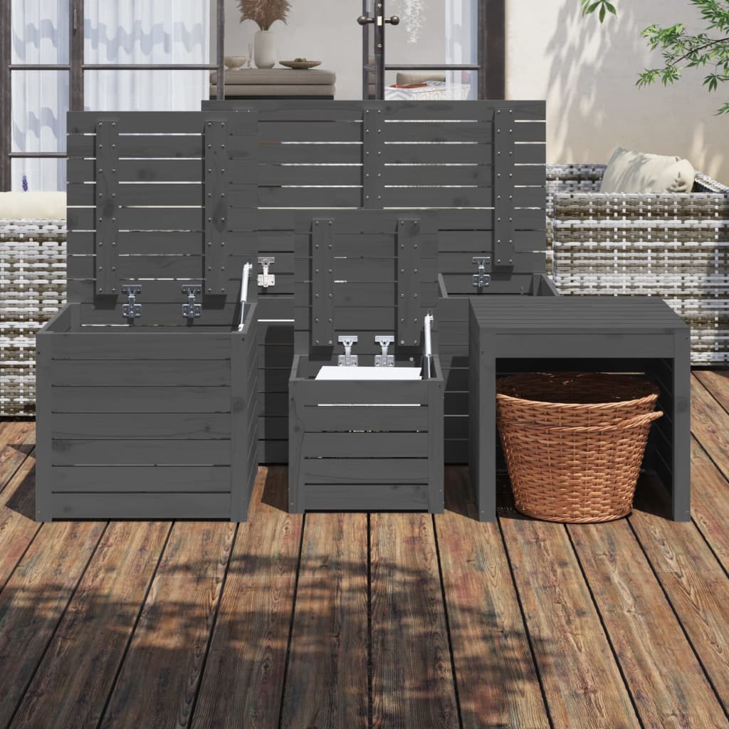 4 Pcs conjunto de caixas de jardim pinho maciço cinzento