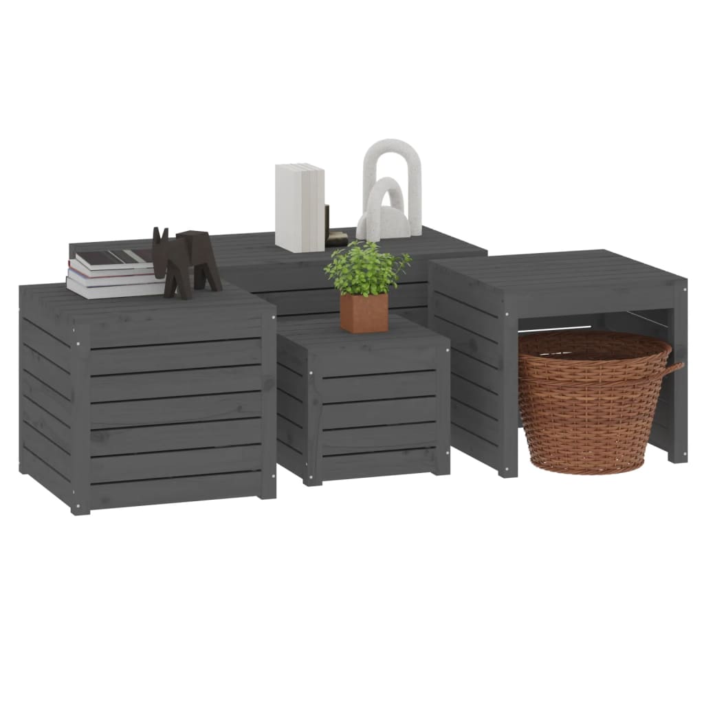 4 Pcs conjunto de caixas de jardim pinho maciço cinzento