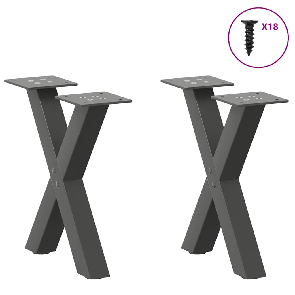 Pés para mesa de centro em formato de x, 2 peças, antracite, 37x(30-31) cm, aço