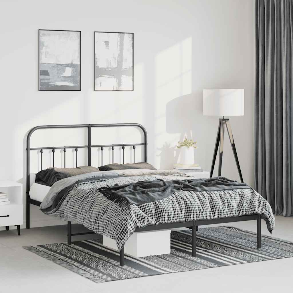 Estrutura de cama em metal com cabeceira 150x200 cm preto