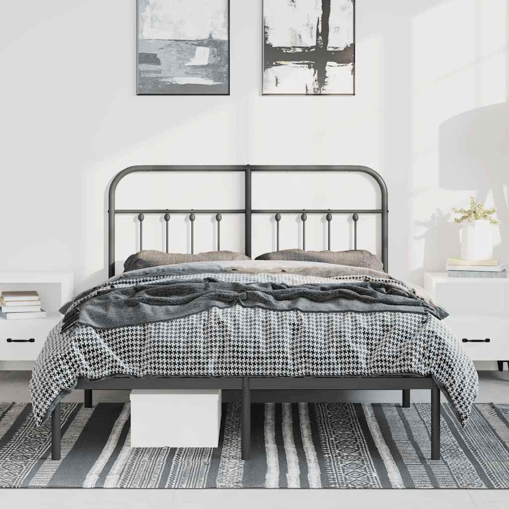 Estrutura de cama em metal com cabeceira 150x200 cm preto