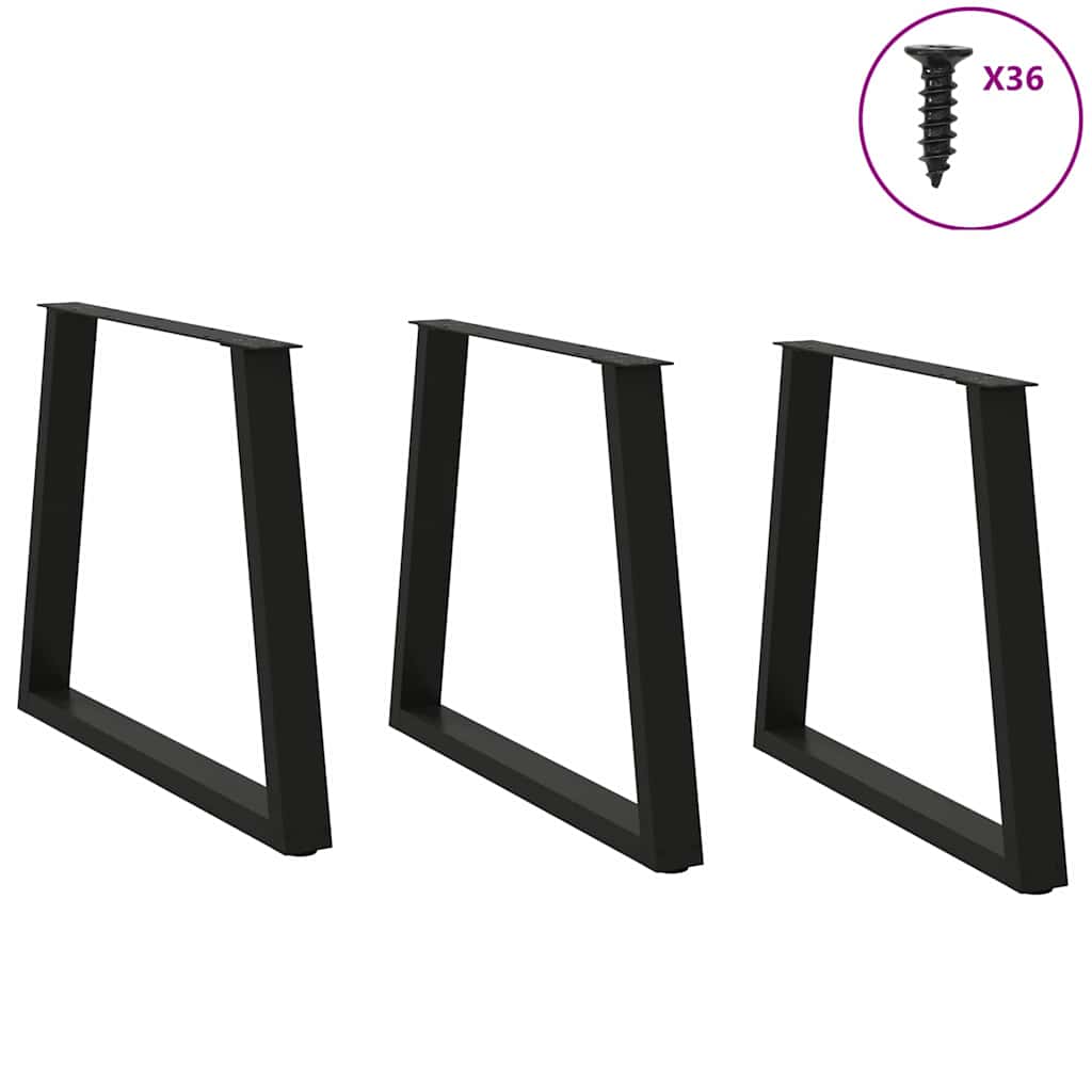 Pernas para mesa de jantar em v 3 peças, preto, 80x(72-73,3) cm, aço