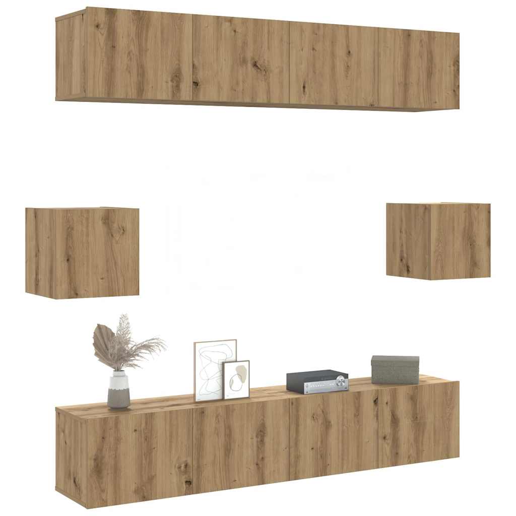 Conjunto de armário TV parede 6 pcs madeira carvalho artisiano