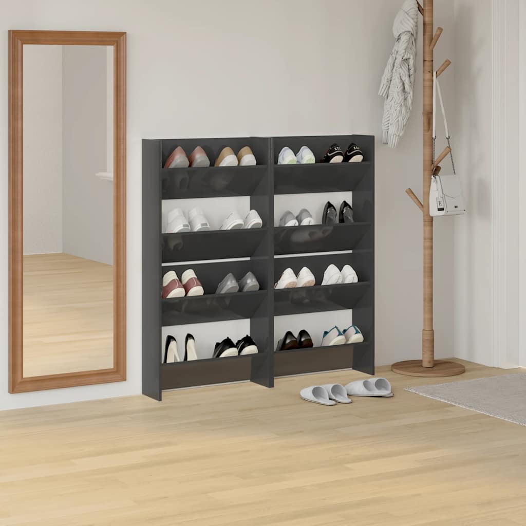 Sapateiras de parede 4pcs derivados de madeira cinza brilhante