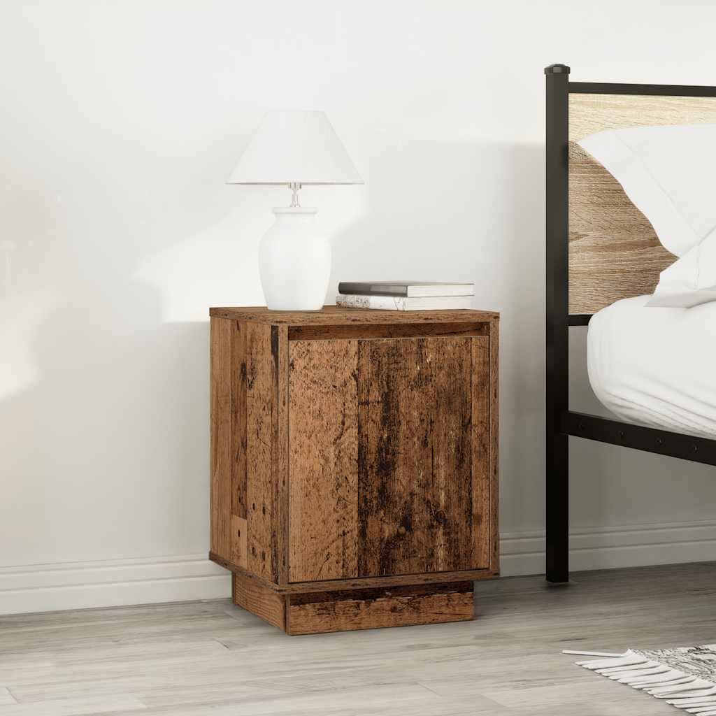 Mesa de cabeceira com luzes LED 38x34x50 cm madeira velha