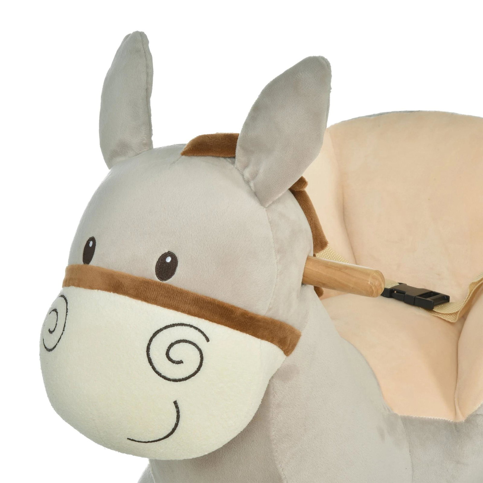 Baloiço infantil em forma de burro para bebés 18-36 meses com som cinto de segurança apoio para os pés 61x34x58 cm cinza
