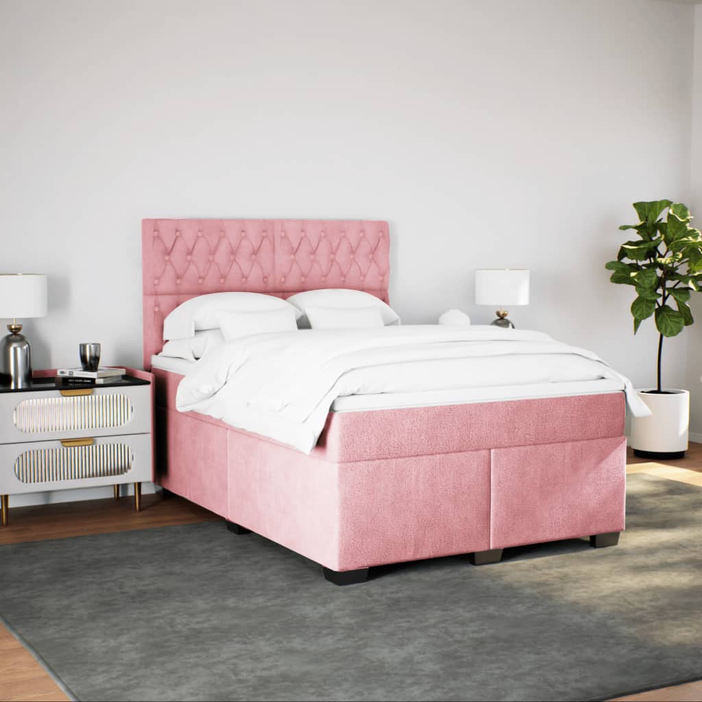Cama com molas/colchão 140x190 cm veludo rosa