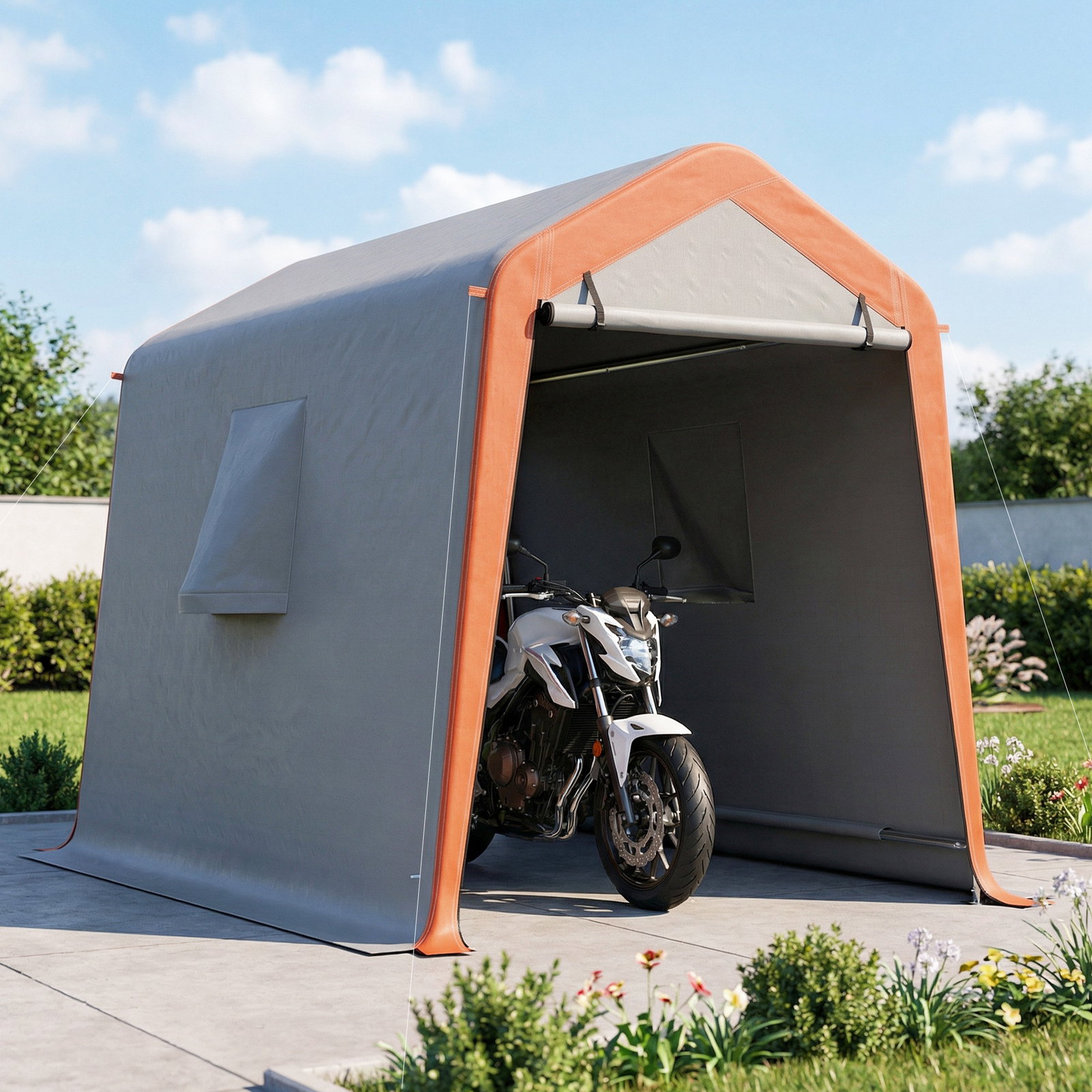 Tenda garagem portátil 2,4x1,8 m para carro impermeável com porta zipada e enrolável, janelas upf30+ cinzento claro