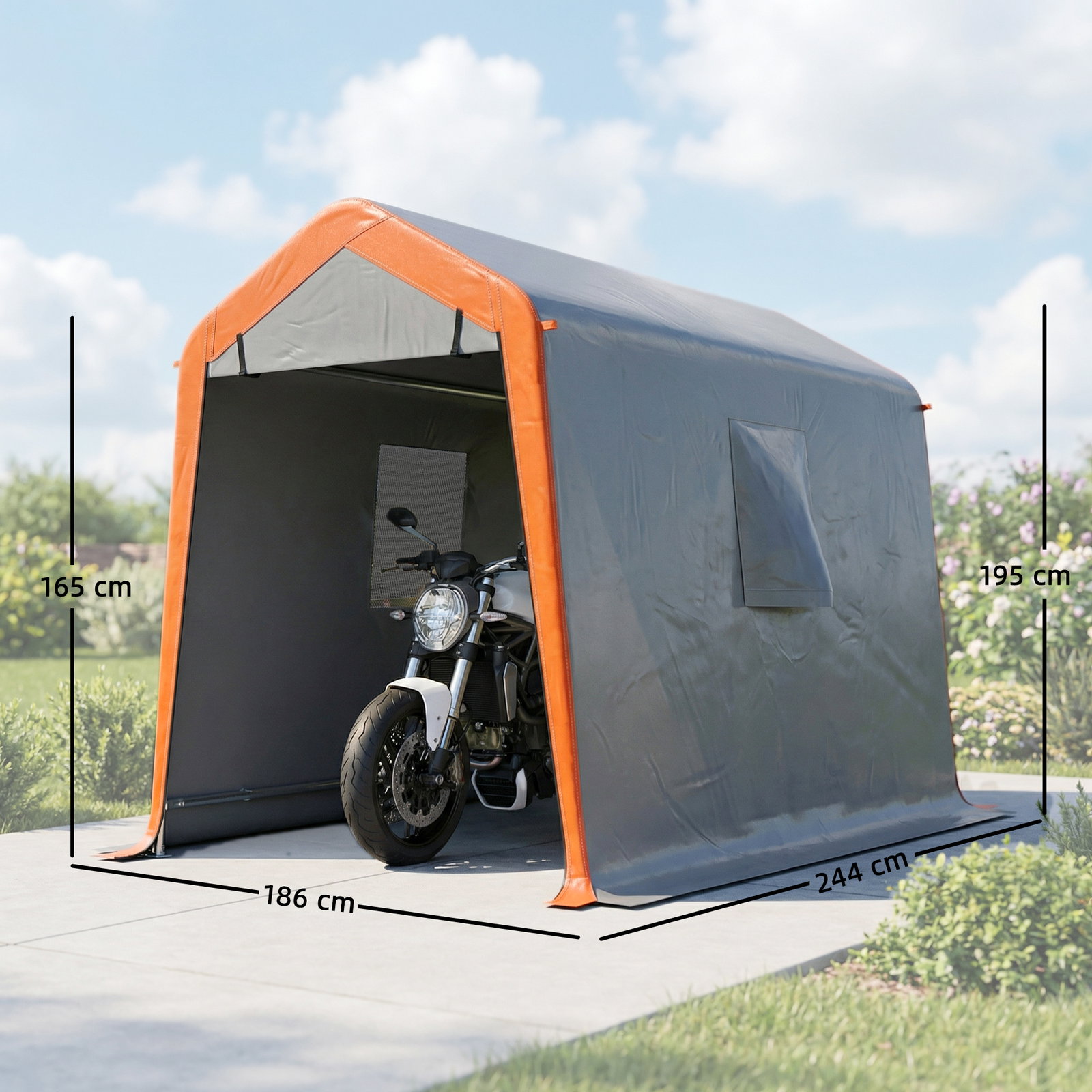 Tenda garagem portátil 2,4x1,8 m para carro impermeável com porta zipada e enrolável, janelas upf30+ cinzento claro