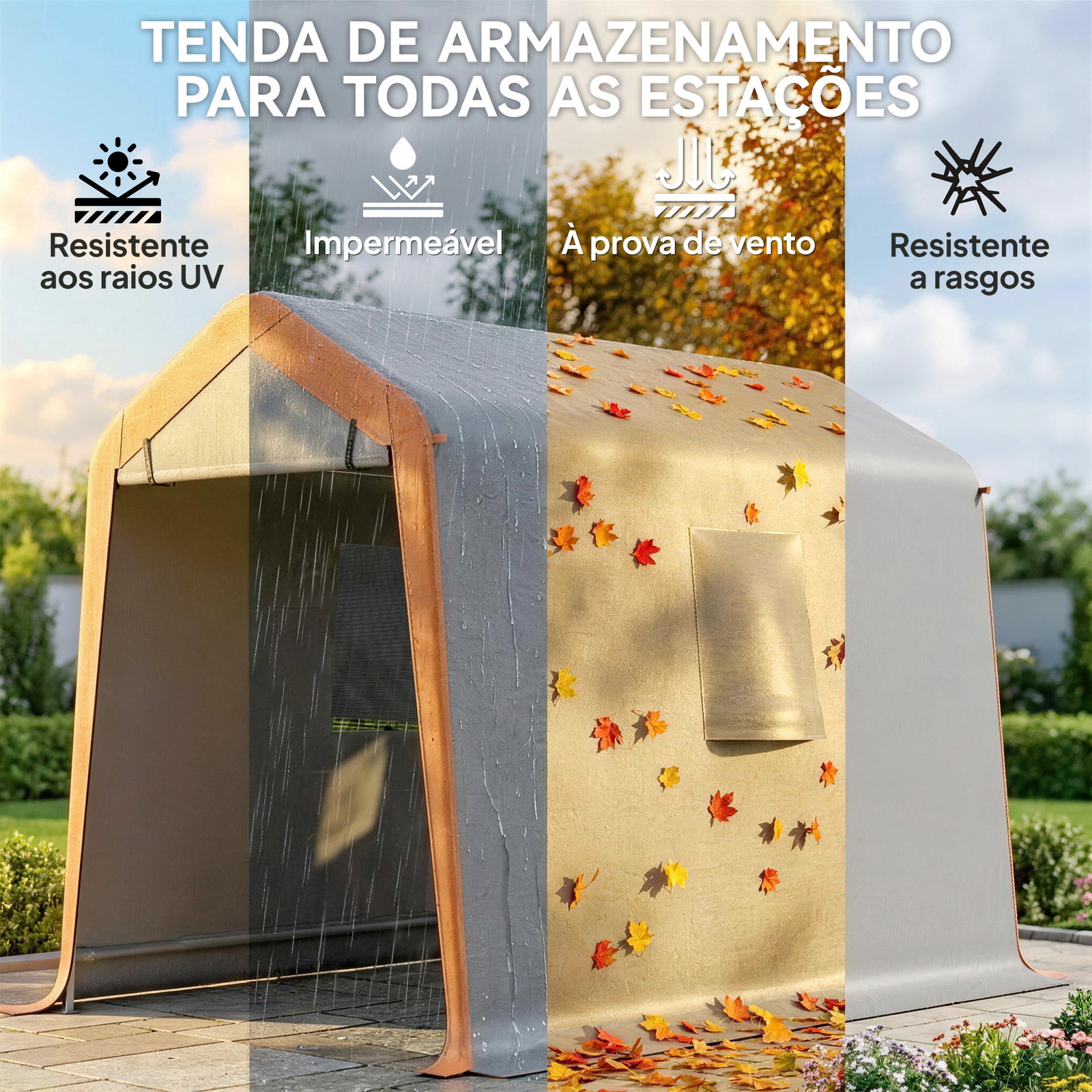 Tenda garagem portátil 2,4x1,8 m para carro impermeável com porta zipada e enrolável, janelas upf30+ cinzento claro