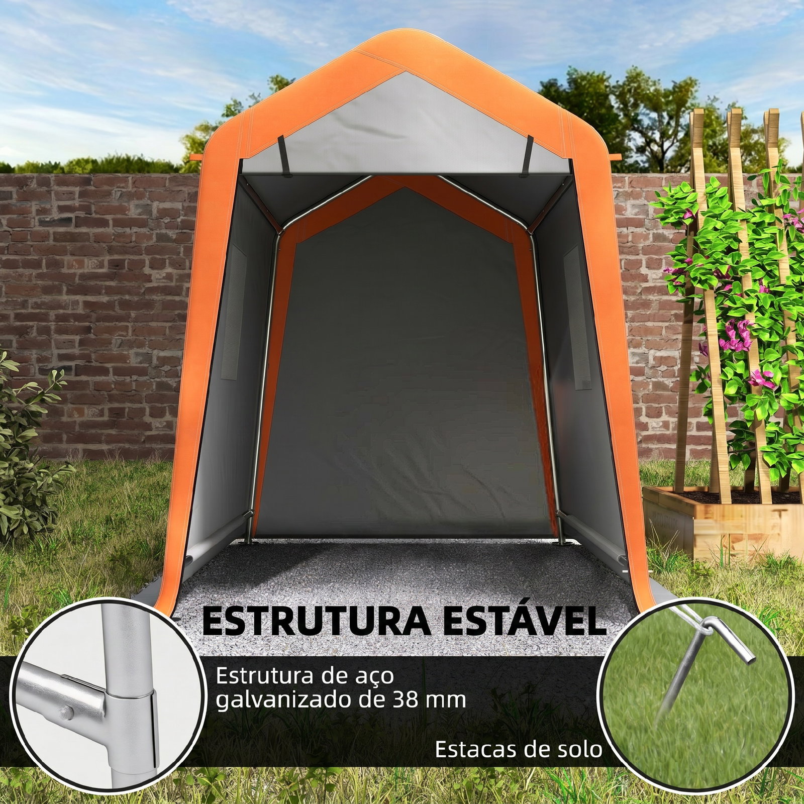 Tenda garagem portátil 2,4x1,8 m para carro impermeável com porta zipada e enrolável, janelas upf30+ cinzento claro