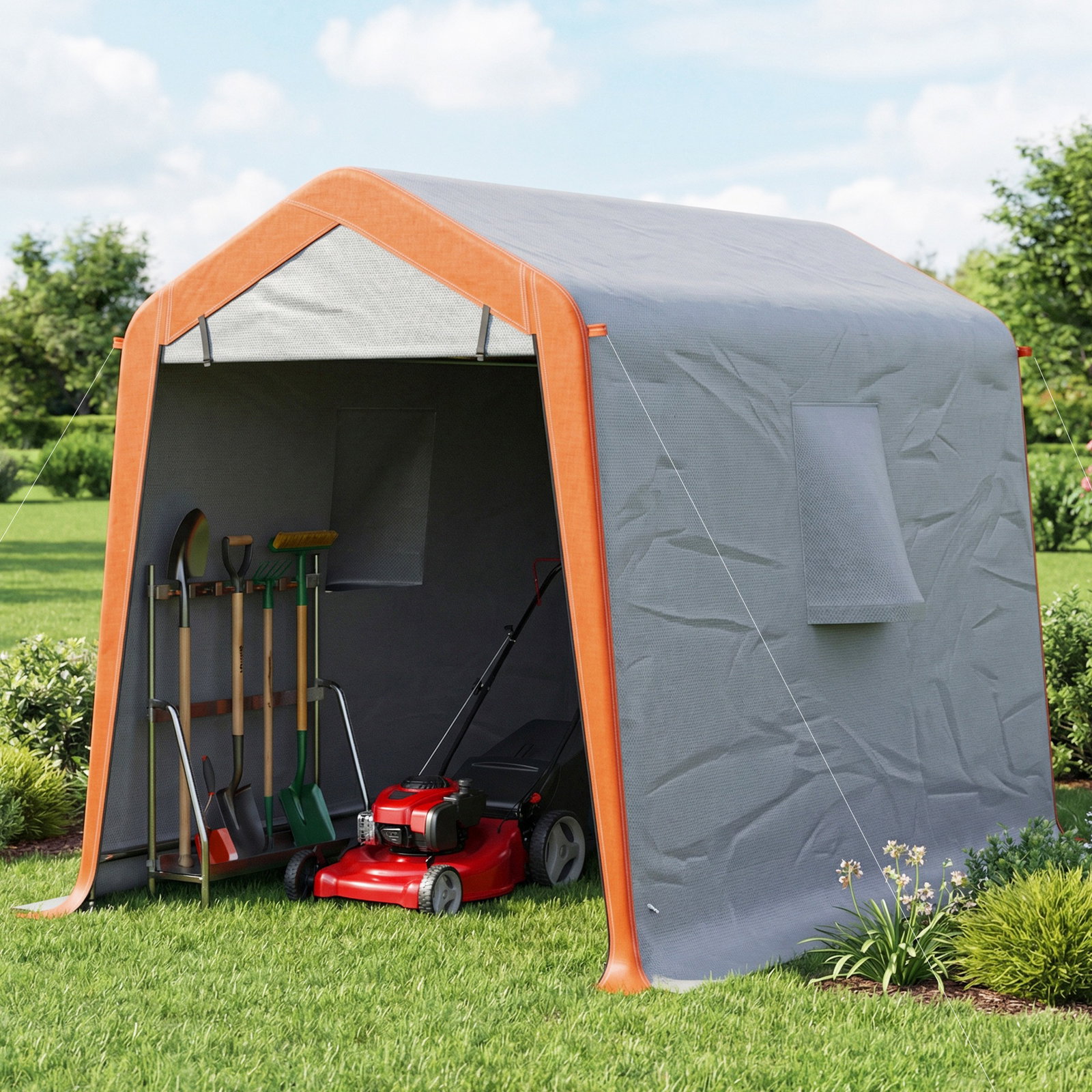 Tenda garagem portátil 2,4x1,8 m para carro impermeável com porta zipada e enrolável, janelas upf30+ cinzento claro