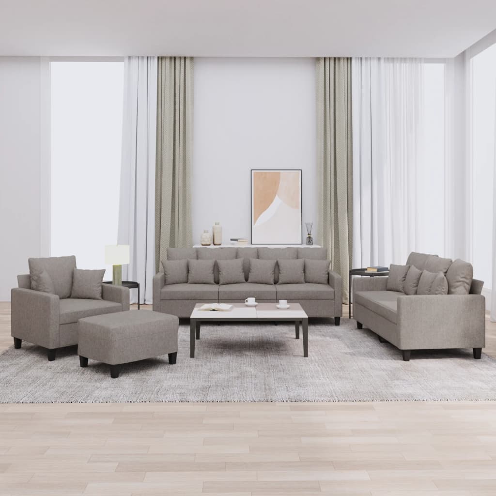 4 Pcs conjunto de sofás com almofadas tecido cinza-acastanhado