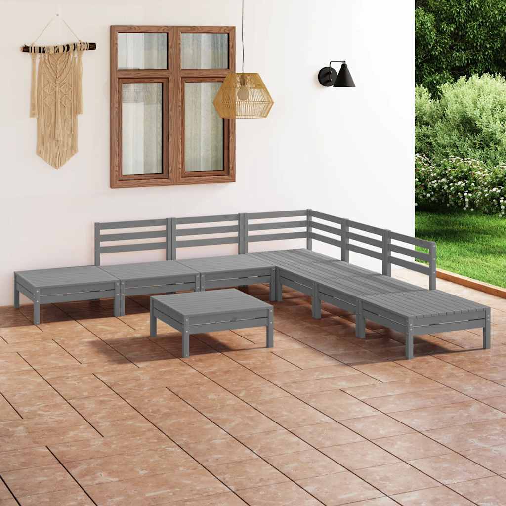 8 Pcs conjunto lounge de jardim pinho maciço cinzento