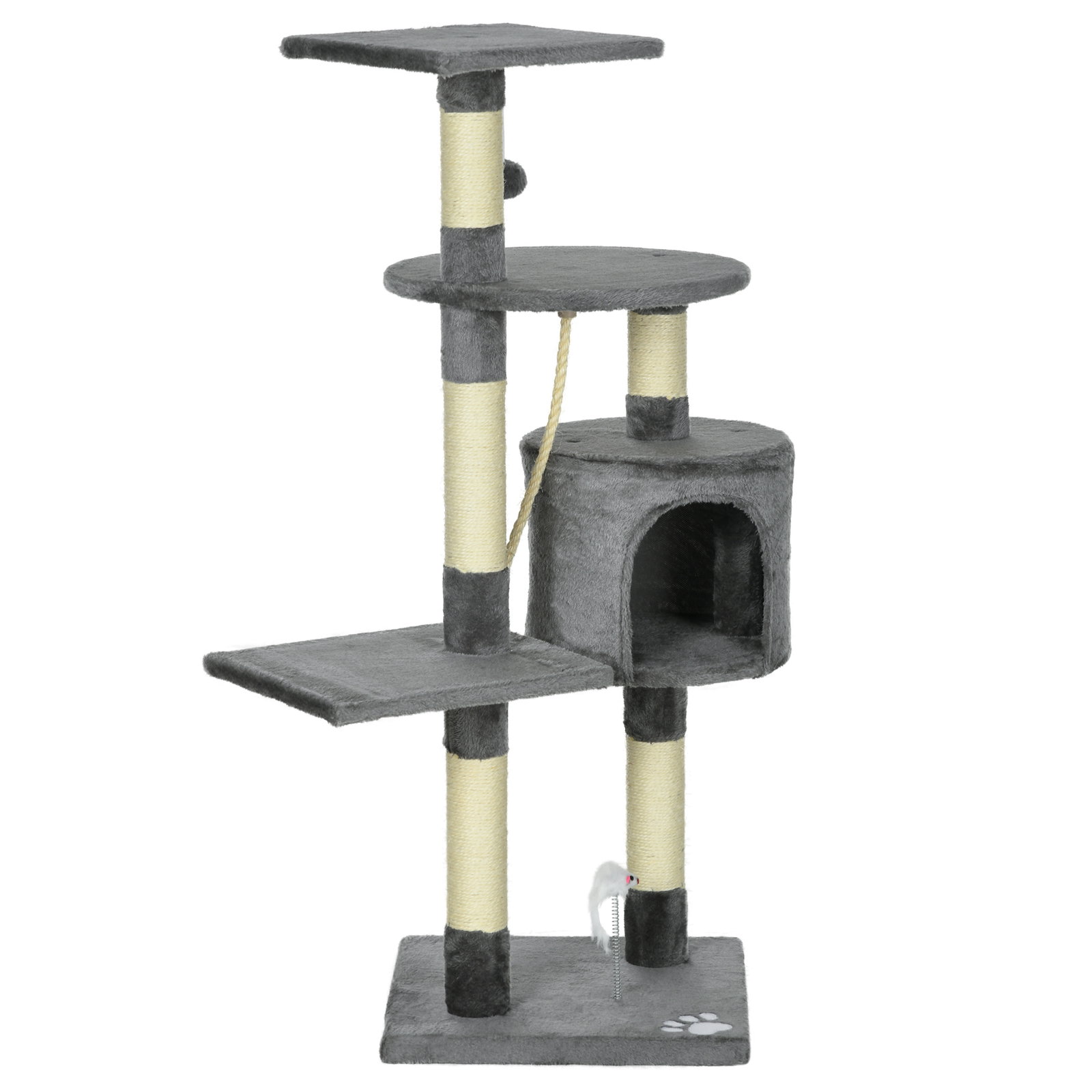 Arranhador para gatos com 4 níveis com poste para afiar as garras caverna plataformas e brinquedos 40x40x116 cm cinzento escuro