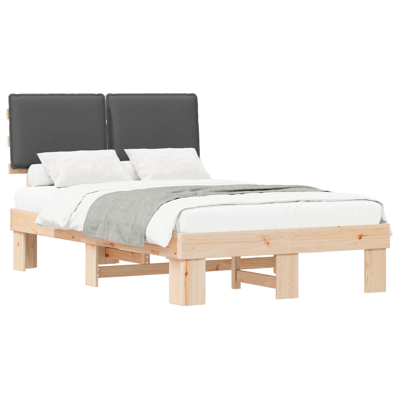 Estrutura de cama com cabeceira estofada cinza escuro