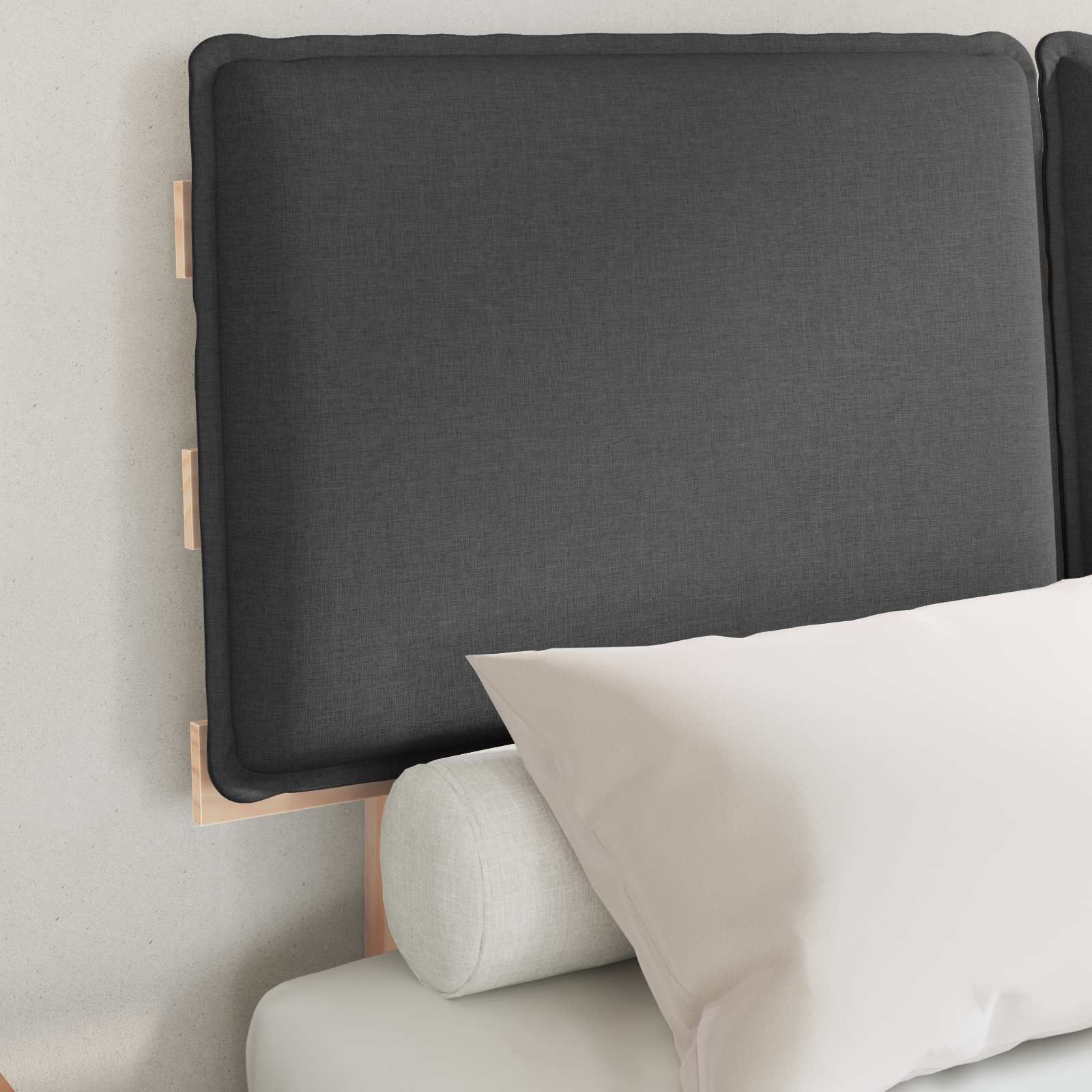 Estrutura de cama com cabeceira estofada cinza escuro