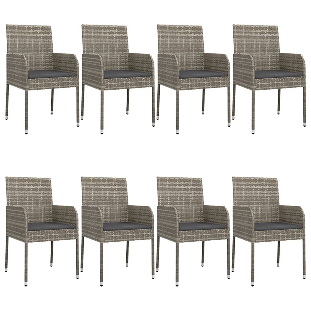 9 Pcs conjunto jantar jardim c/ almofadões vime PE preto/cinza