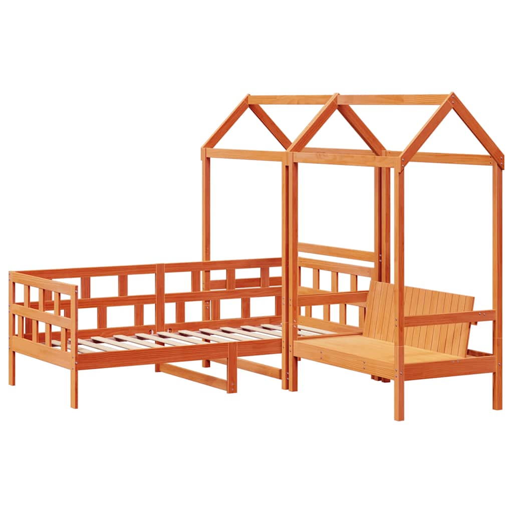 Conj. sofá-cama c/ telhado 80x200 cm pinho maciço castanho-mel