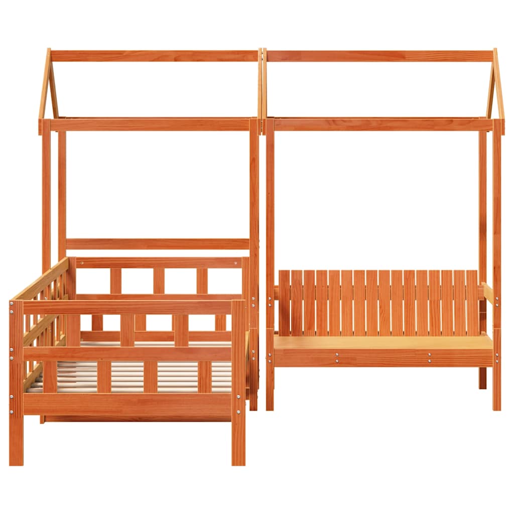 Conj. sofá-cama c/ telhado 80x200 cm pinho maciço castanho-mel