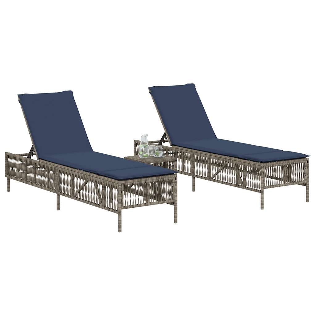 Espreguiçadeiras (2 peças) com mesa em rattan sintético cinza