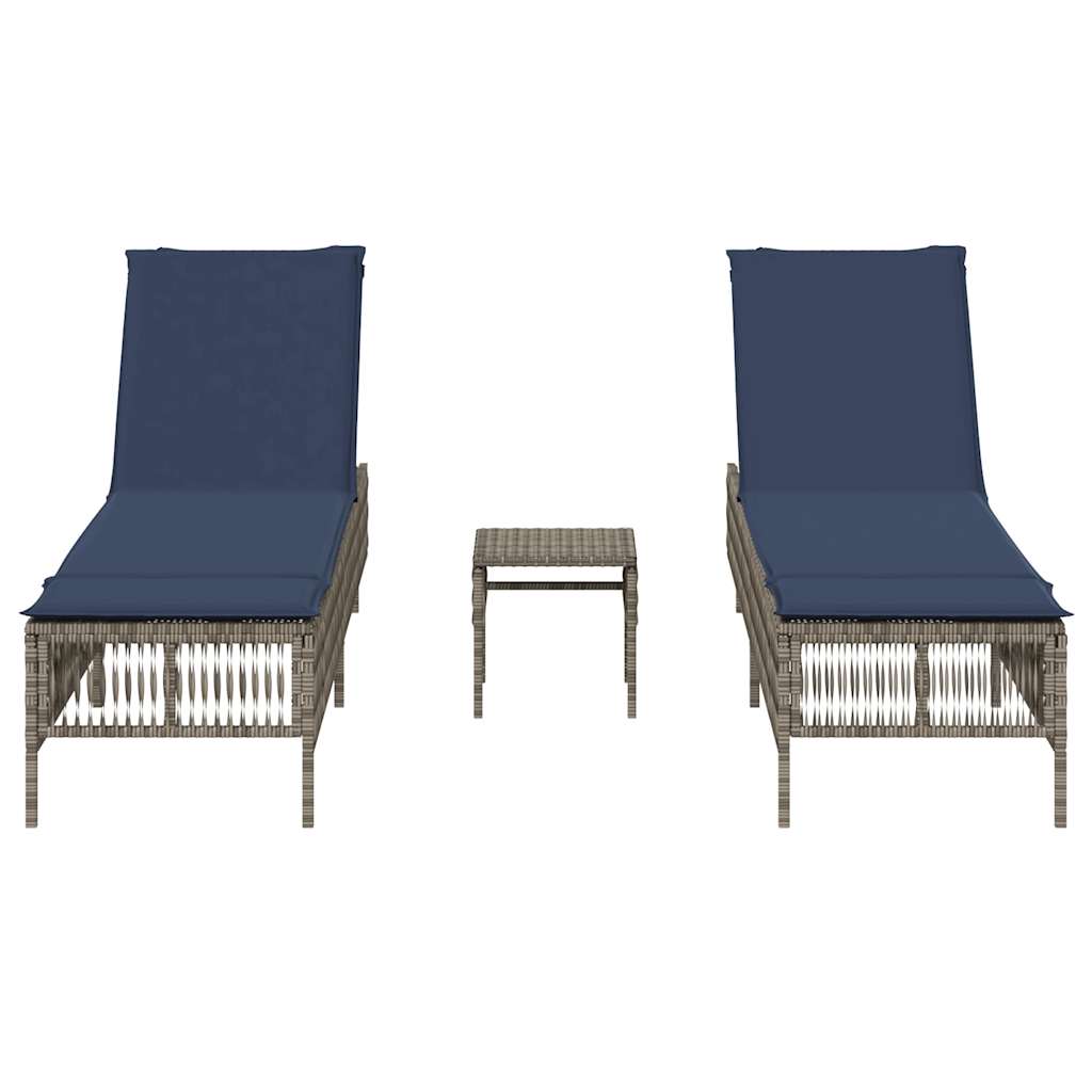 Espreguiçadeiras (2 peças) com mesa em rattan sintético cinza