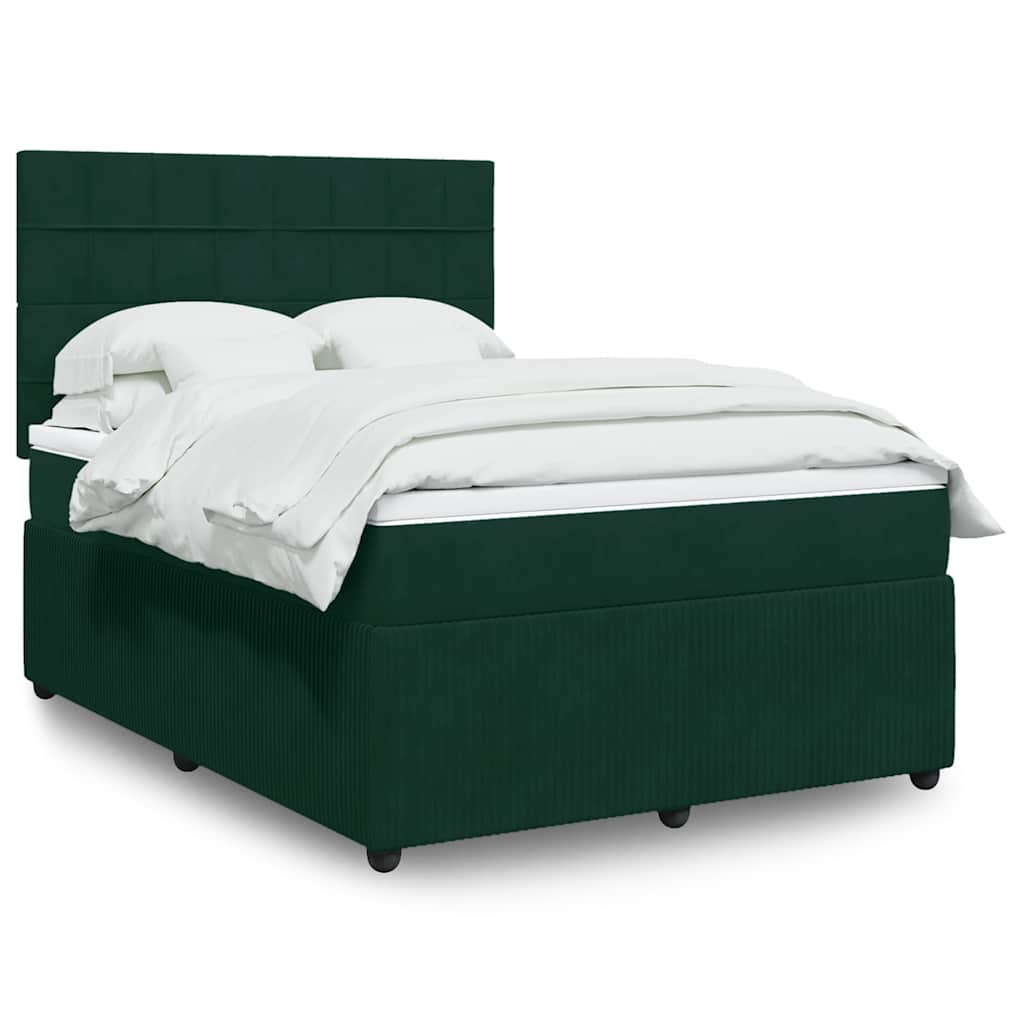 Cama com molas/colchão 140x190 cm veludo verde-escuro