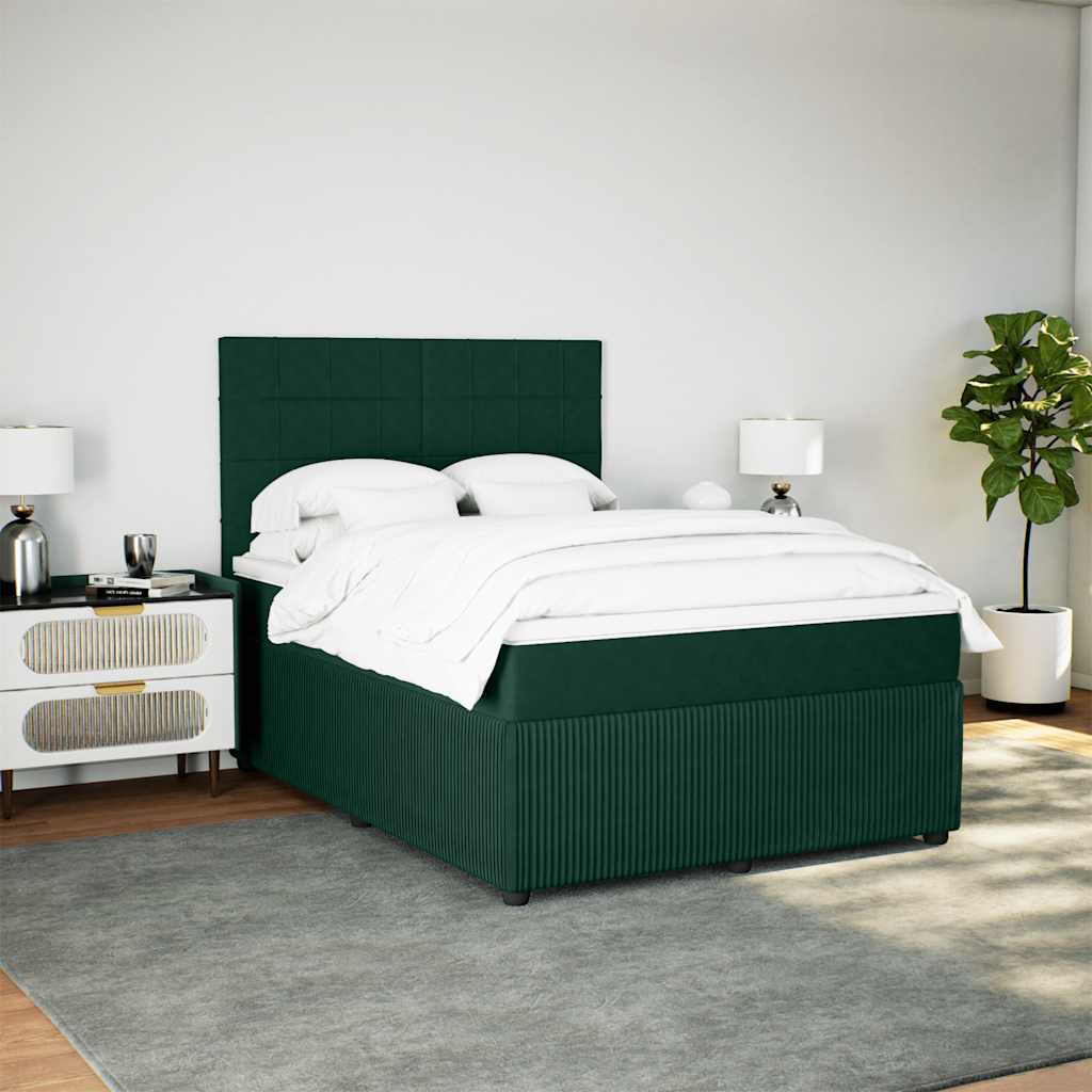 Cama com molas/colchão 140x190 cm veludo verde-escuro