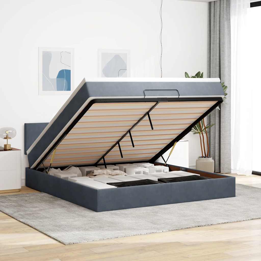 Estrutura de cama otomana com colchão 160x200cm cinzento escuro