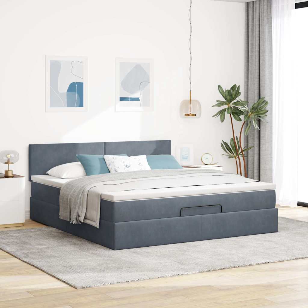 Estrutura de cama otomana com colchão 160x200cm cinzento escuro