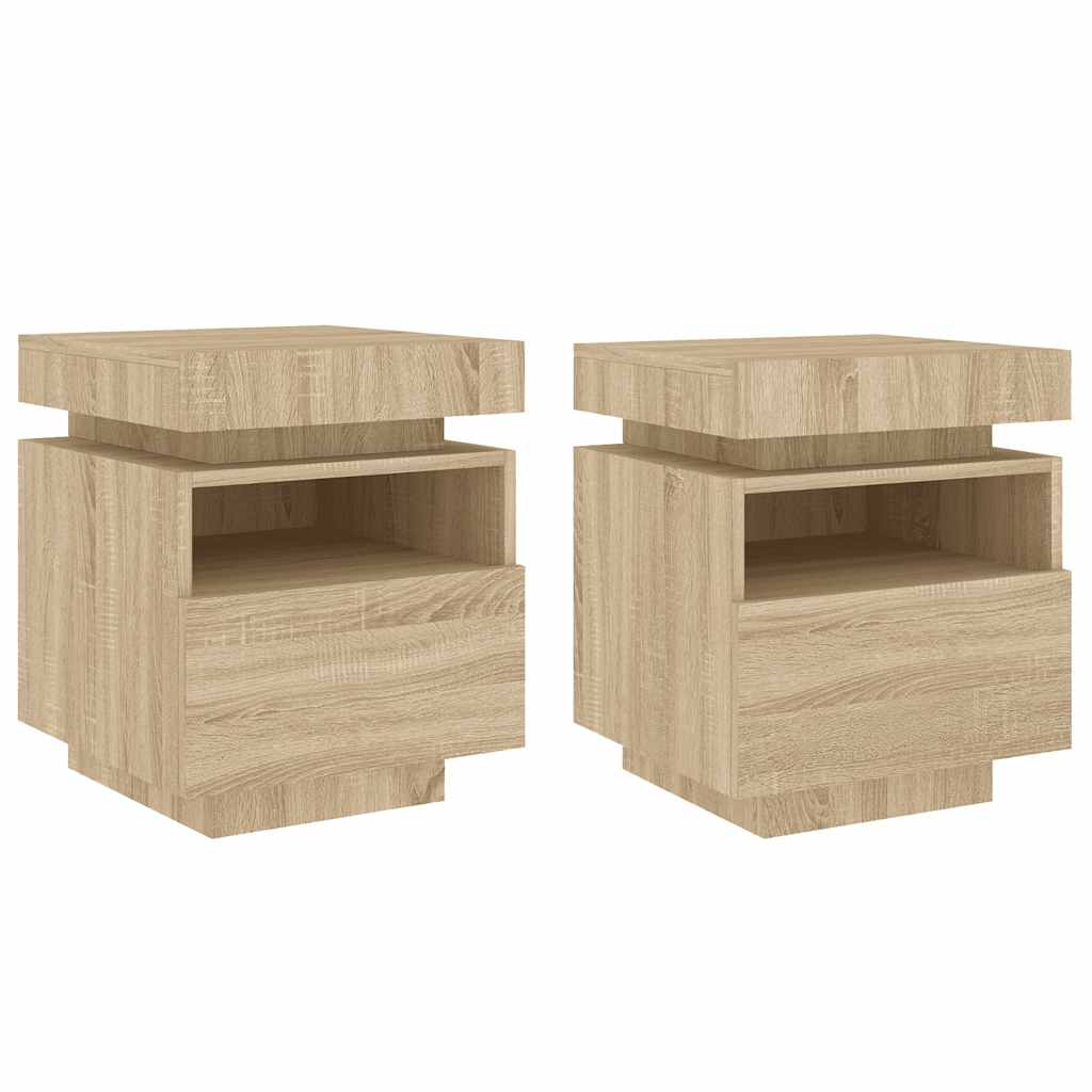 Mesas cabeceira c/ luzes LED 2 pcs 40x39x48,5cm carvalho sonoma