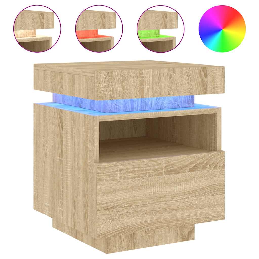 Mesas cabeceira c/ luzes LED 2 pcs 40x39x48,5cm carvalho sonoma
