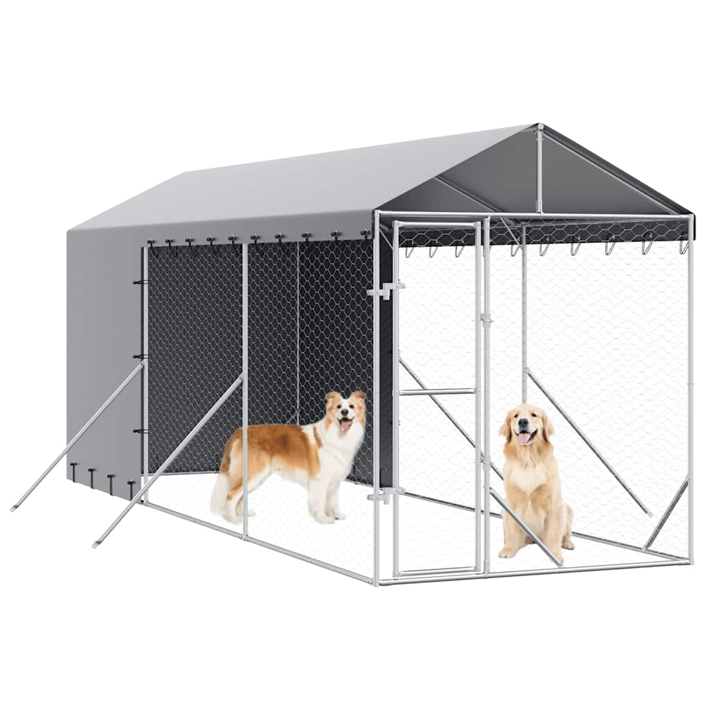 Canil de exterior com teto 2x6x2,5 m aço galvanizado prateado