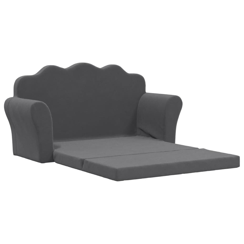 Sofá-cama infantil de 2 lugares pelúcia macia antracite