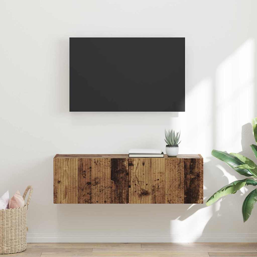 Armário de TV de parede 98 x 31 x 29,5 cm madeira antiga