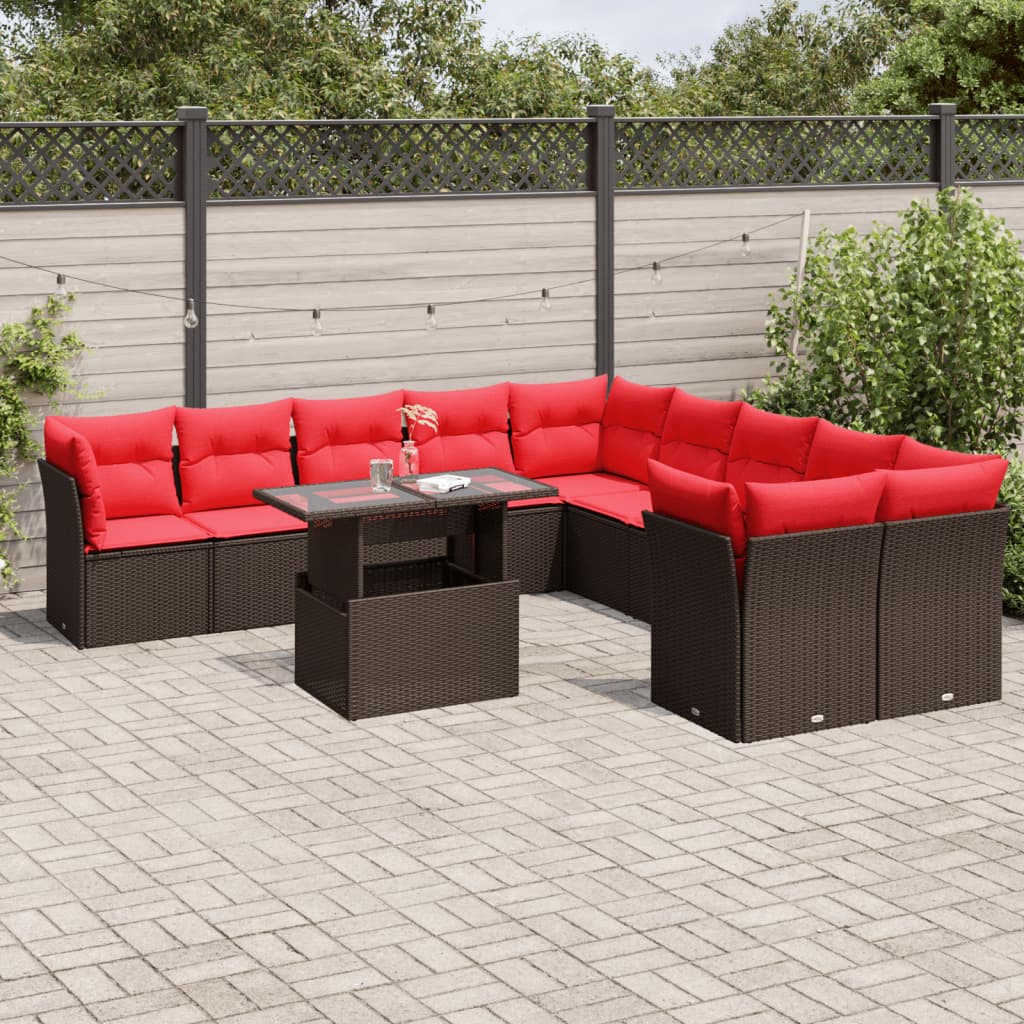 Conjunto de sofá de jardim com 11 peças e almofadas em rattan sintético marrom