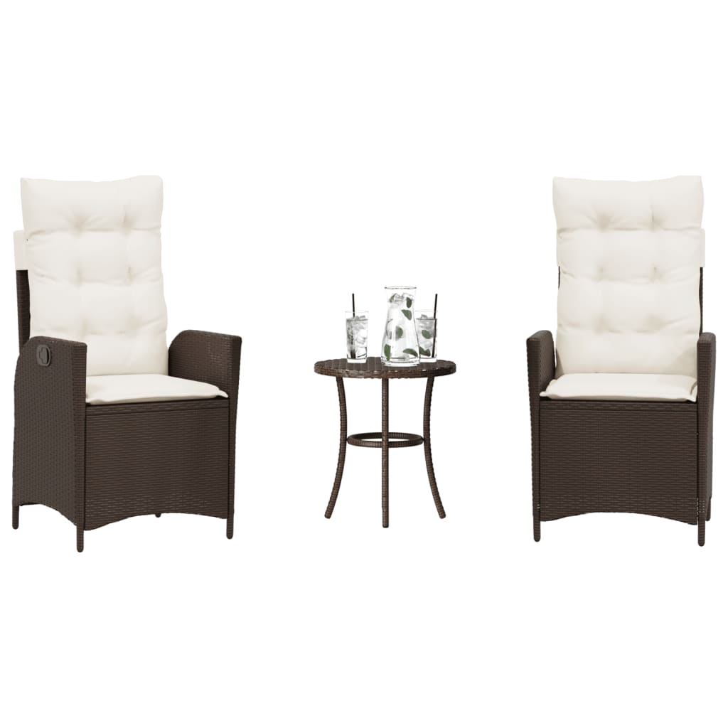 3 Pcs conjunto bistrô com almofadões vime PE castanho