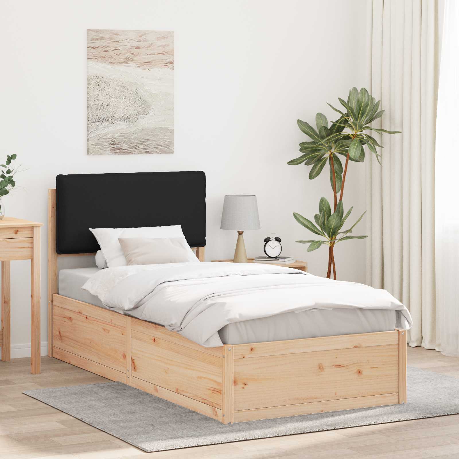 Estrutura de cama com cabeceira estofada preto 90 x 190 cm