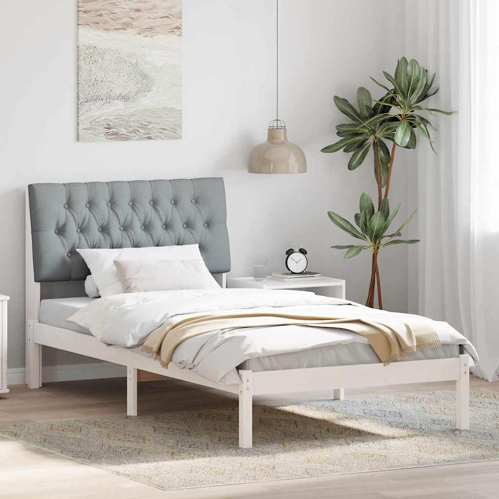 Estrutura de cama com cabeceira estofada branco 100 x 200 cm