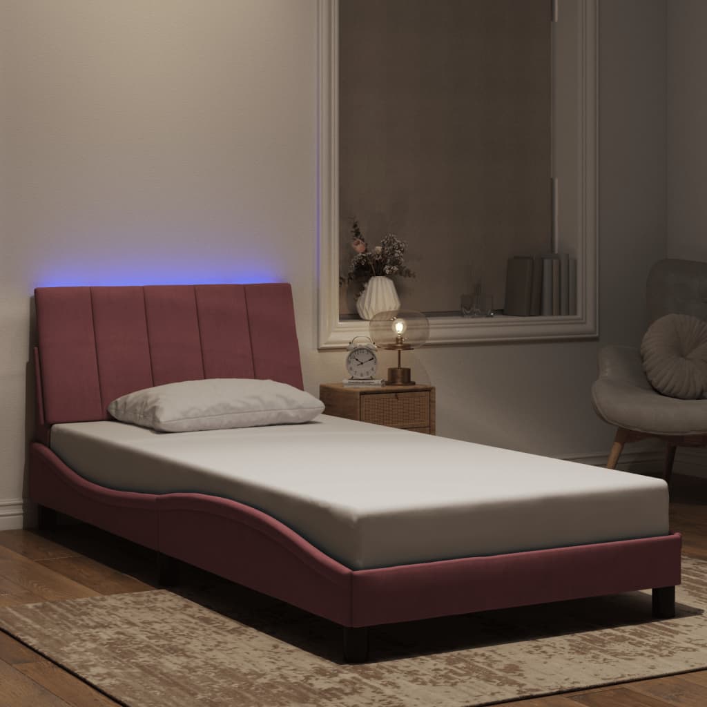 Estrutura de cama com LED sem colchão hanko 100x200 cm veludo rosa