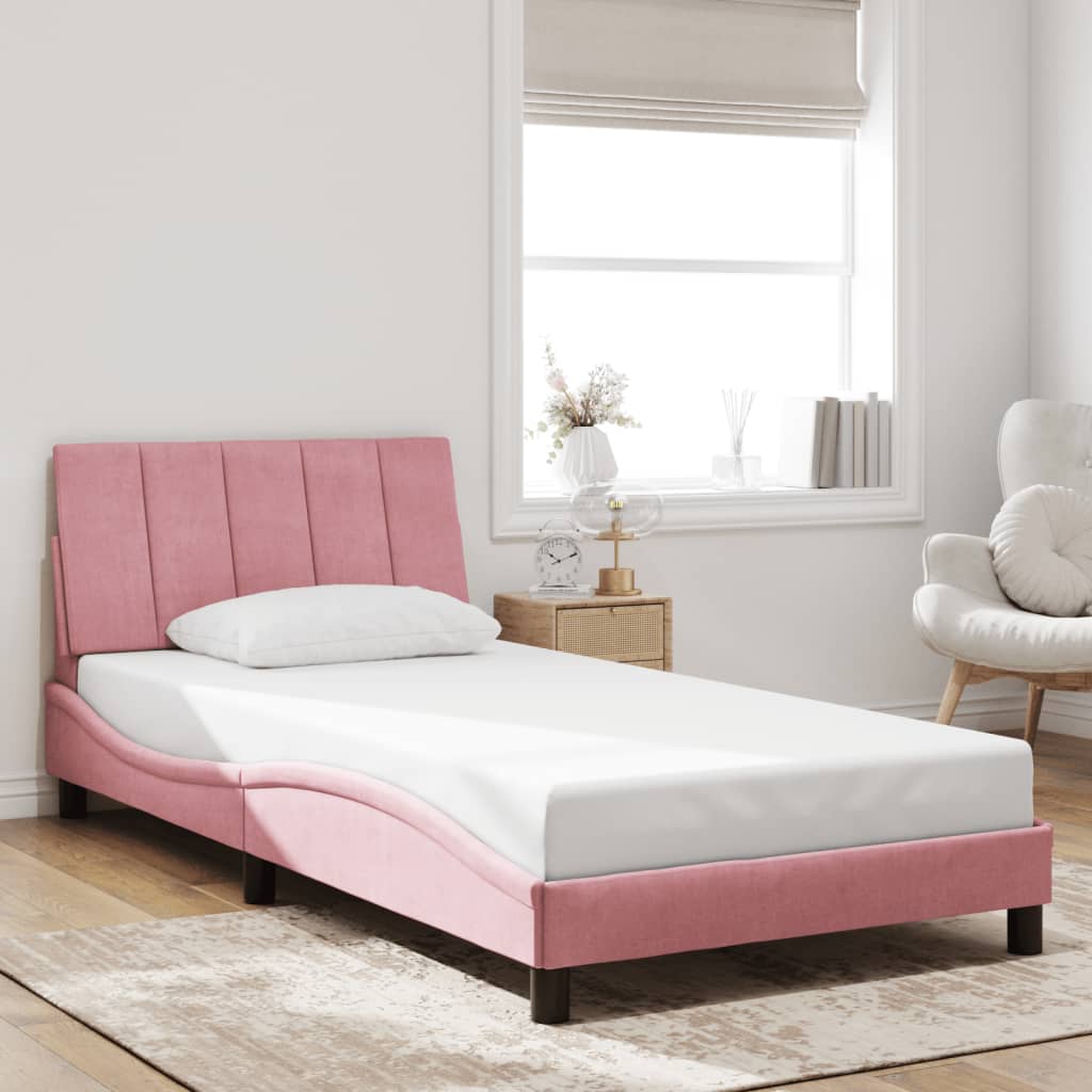 Estrutura de cama com LED sem colchão hanko 100x200 cm veludo rosa