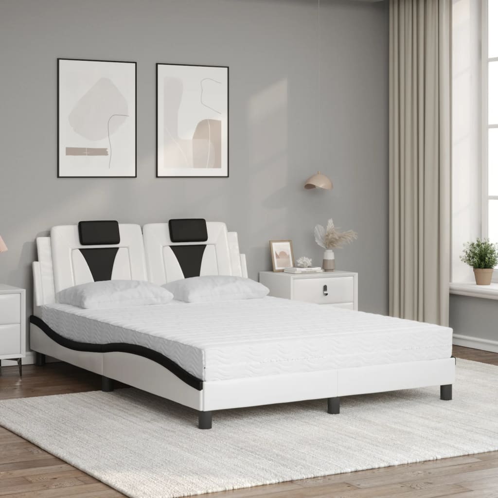 Cama viana com colchão 140x190 cm couro artificial preto e branco